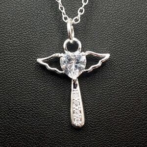 925 Silver Necklace w/ CZ Diamond Angel Wings Cross Anniversary Birthday Gift
